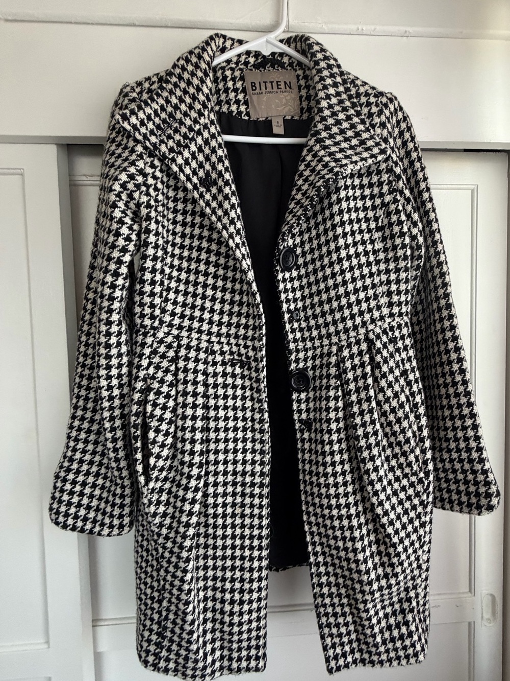 Bitten by Sarah Jessica Parker Black & White Houndstooth Pea Coat